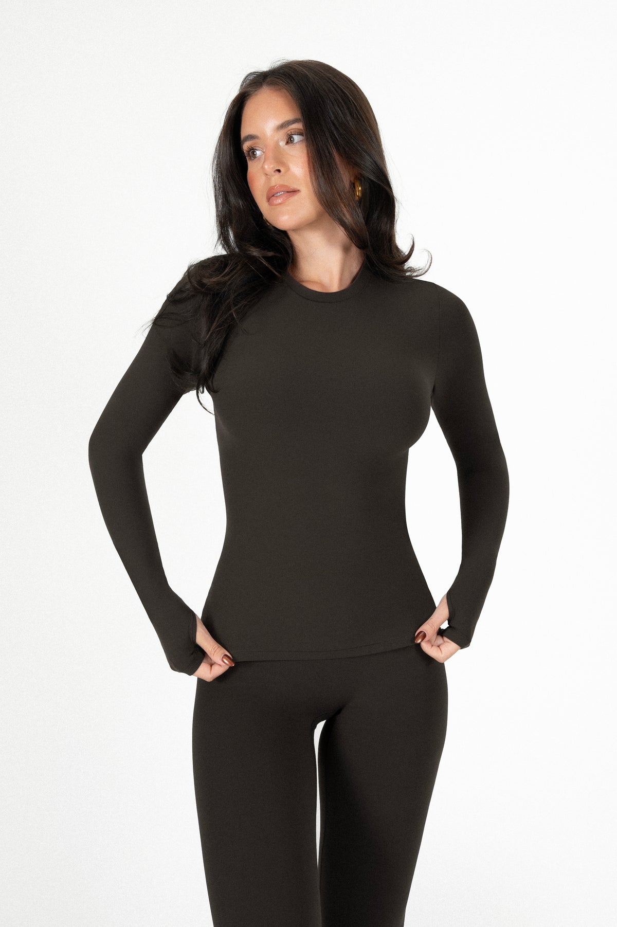 Fitted Long Sleeve T-Shirt Espresso