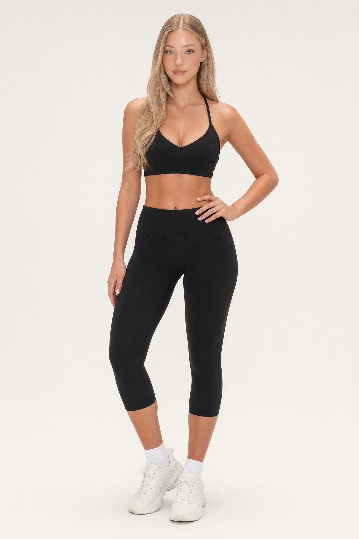 Grace Halter Bralette Onyx, front view on model