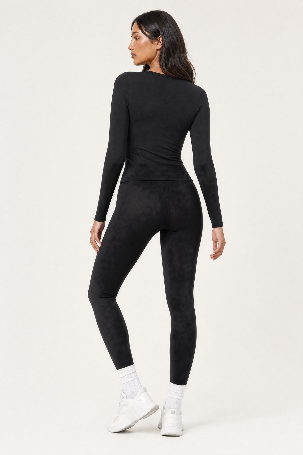 Fitted Long Sleeve T-Shirt Onyx, back view on model