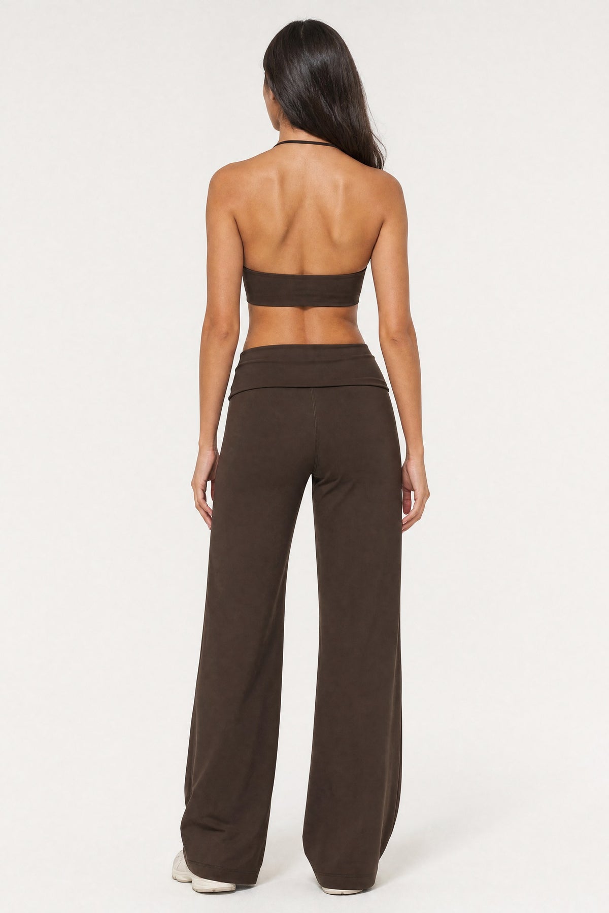 Fold Over Flare Pants Ganache, back view on model
