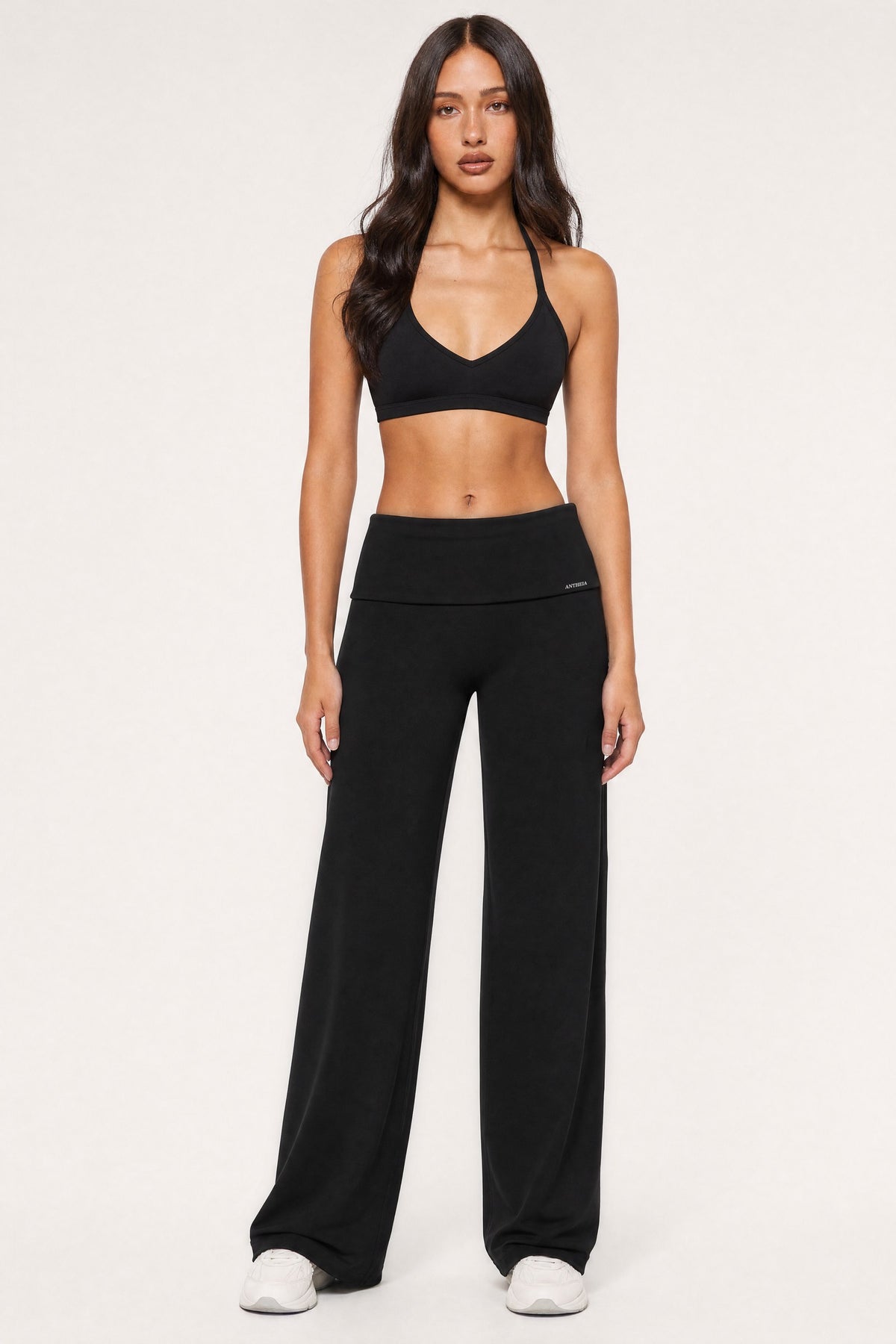 Fold Over Flare Pants Onyx, front view on model