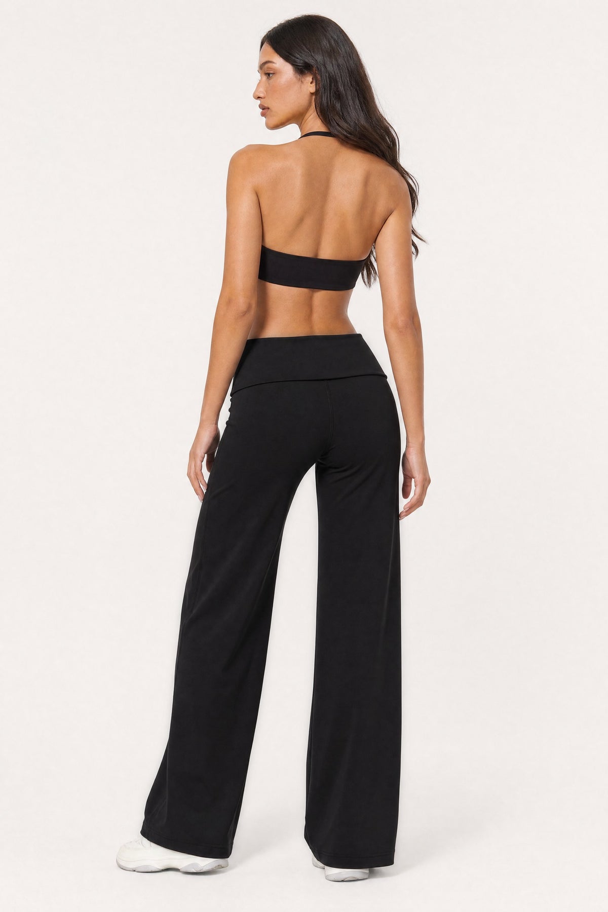 Fold Over Flare Pants Onyx, back view on model