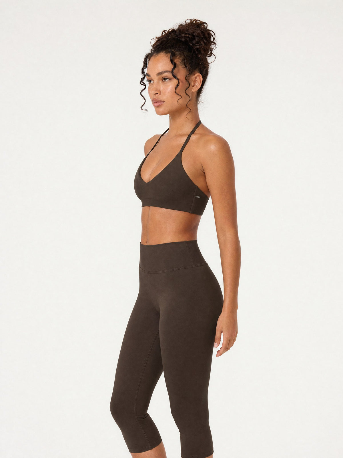 Grace Halter Bralette Ganache, side view on model
