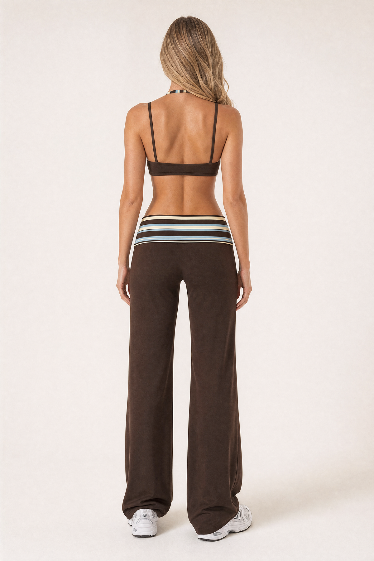 Stripe Band Wide Leg Pants Toffee – back