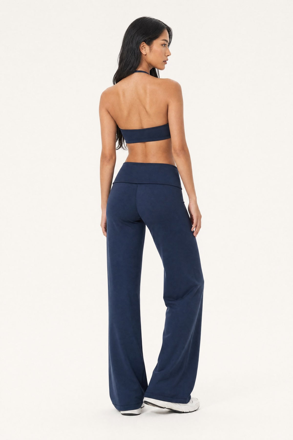 Fold Over Flare Pants Midnight, back view on model