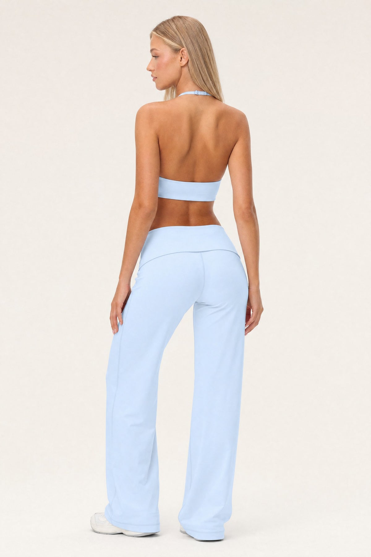 Fold Over Flare Pants Mist, back view on model