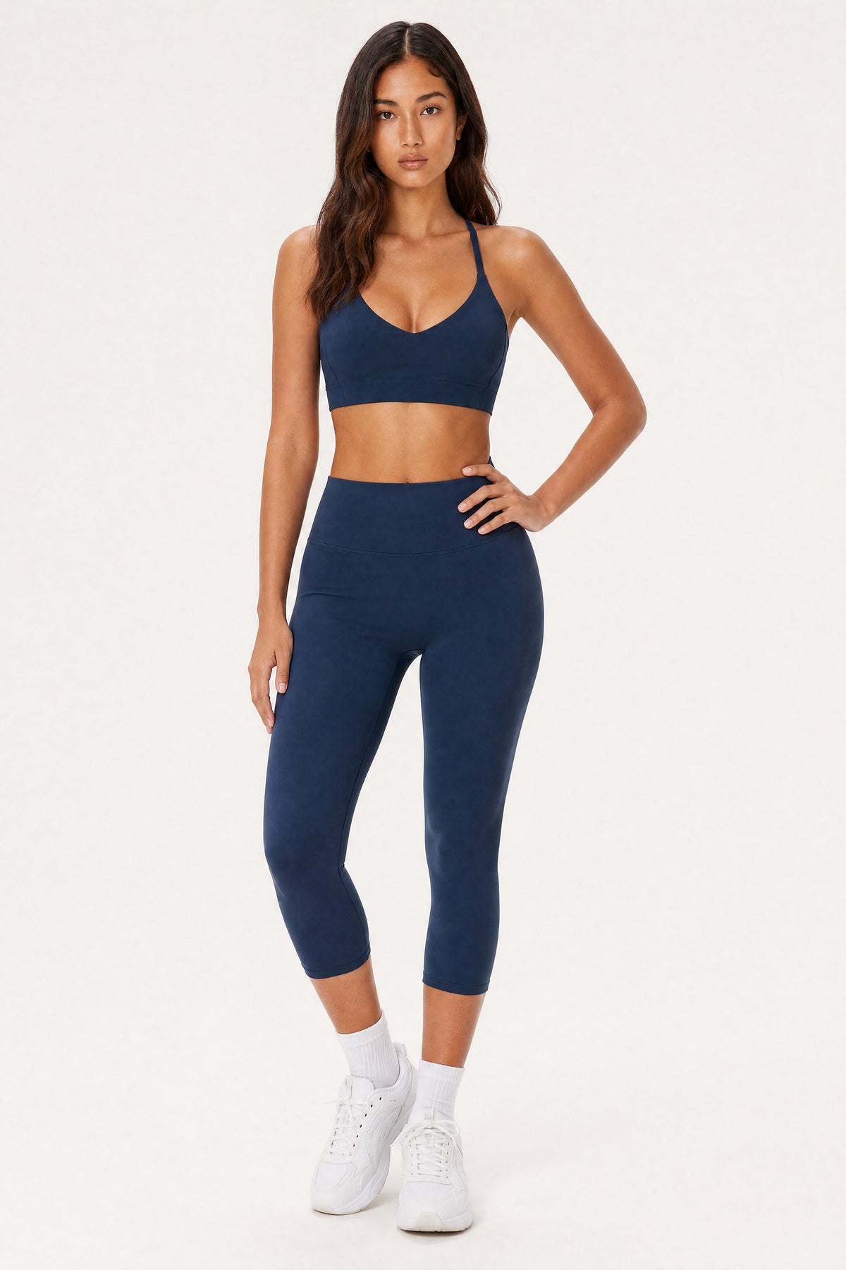 Grace Halter Bralette Midnight, front view on model