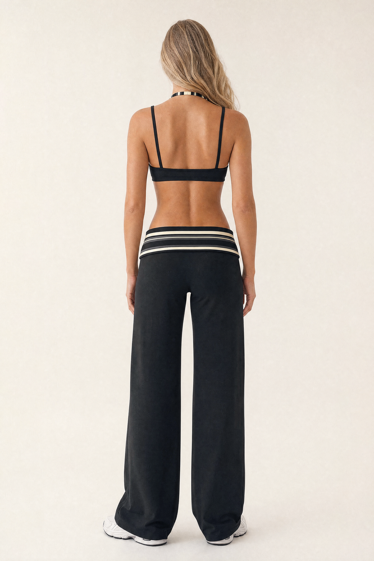 Stripe Band Wide Leg Pants Noir – back